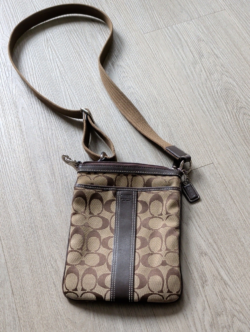 Coach Tan and Brown Signature Messenger Crossbody
